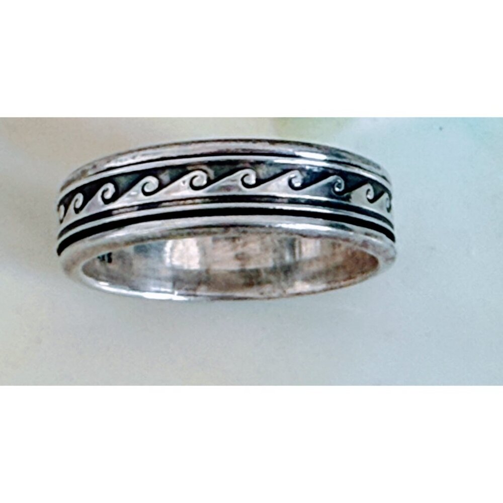 Vintage 90's 925 Silver Mexico Mens Wave Spinner Fidget Sz 14.5 Ring 10g - Picture 4 of 12